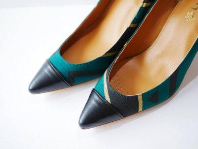 画像1: kaonn original 8.5cm heel pumps GOLD FLASH /  green 22.5