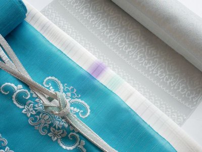 画像2: kaonn original 刺繍夏袋帯 summer turquoise silver line