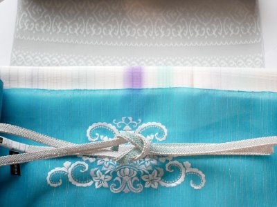 画像3: kaonn original 刺繍夏袋帯 summer turquoise silver line