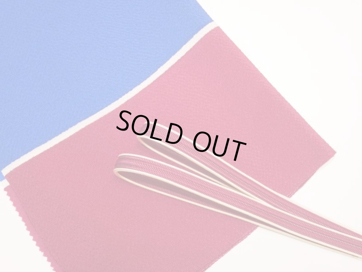 kaonnオリジナルの染め分け帯揚げローズ×ブルーとのコーディネート