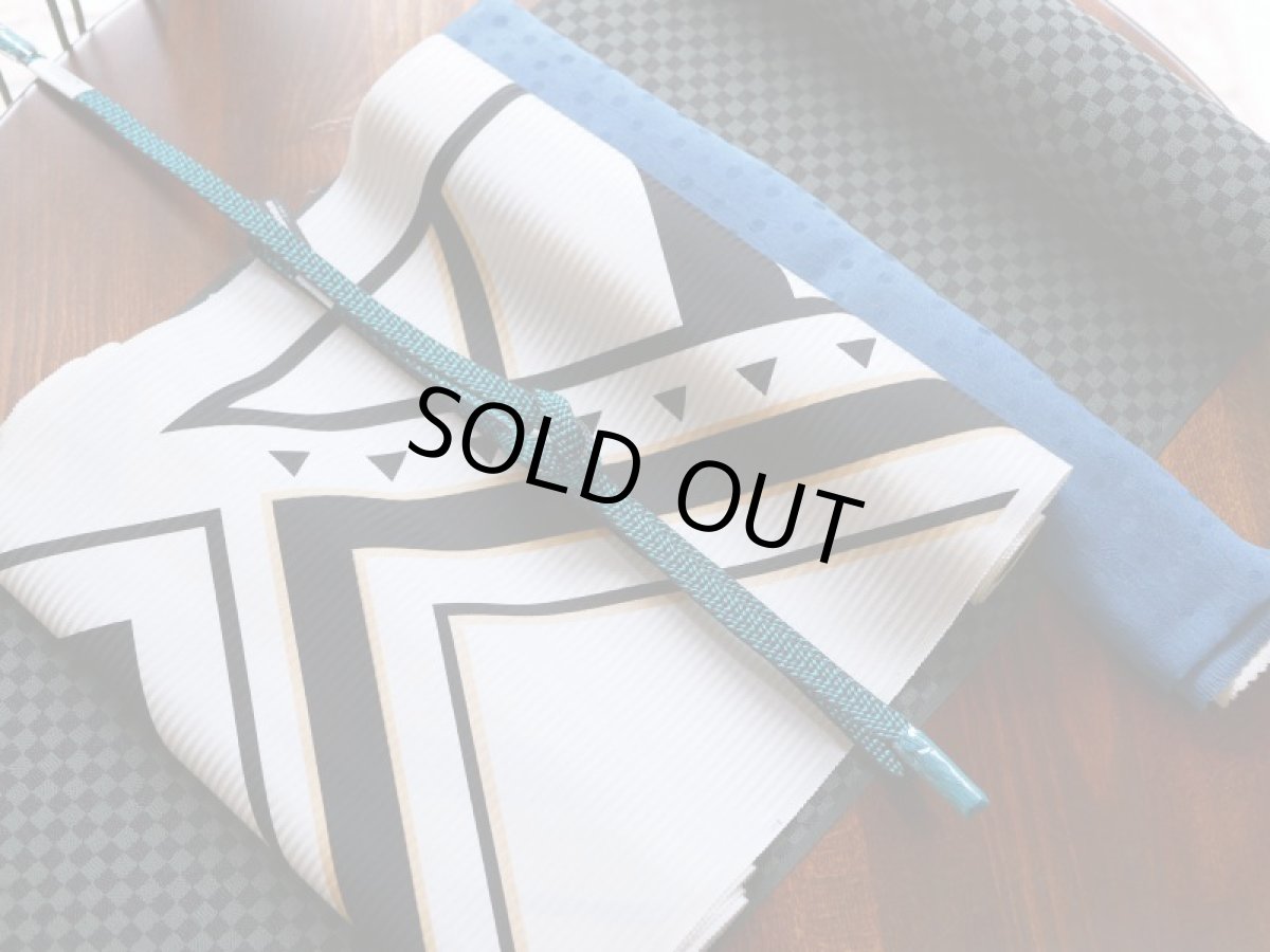 3.ピーコックグリーン　コーディネート例平帯締め v-stripe　正絹　小紋用　紬着物用