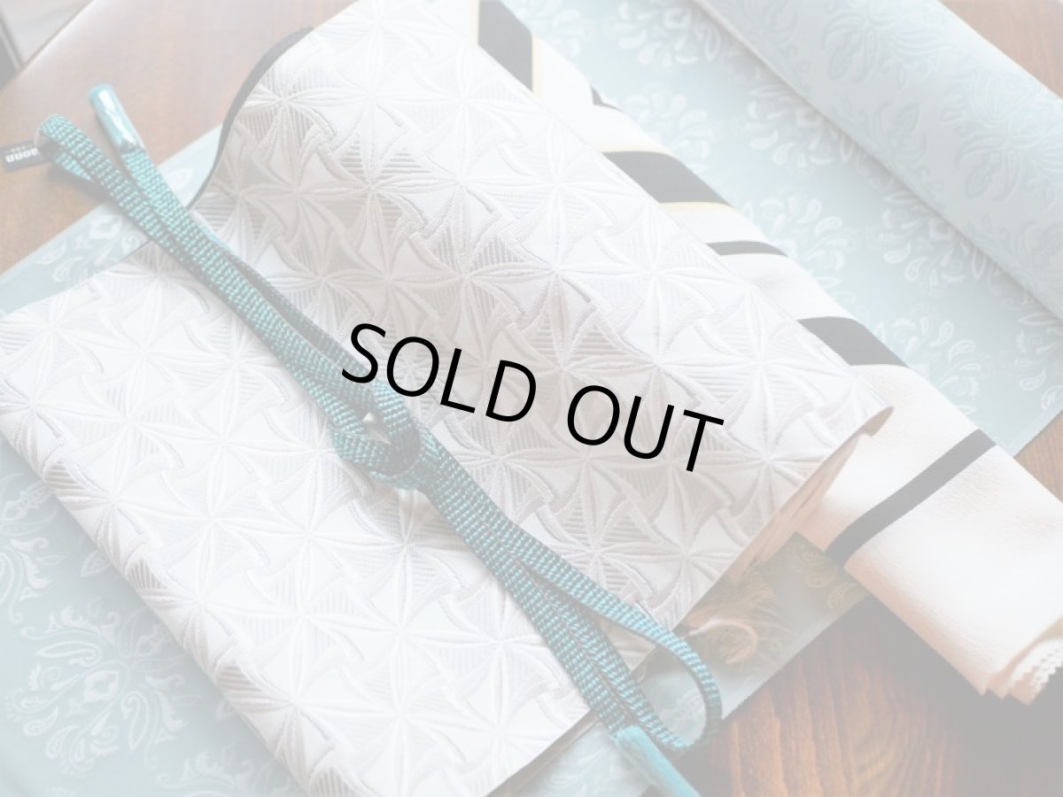 3.ピーコックグリーン　コーディネート例平帯締め v-stripe　正絹　小紋用　紬着物用