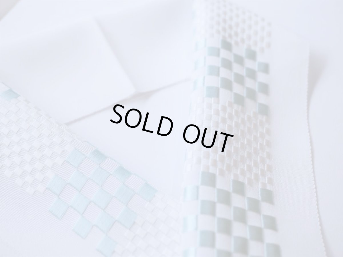 手刺繍　正絹　半衿　市松ブルー