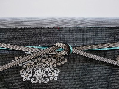 画像1: kaonn original 刺繍袋帯 dark silver