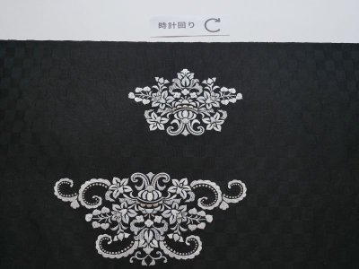 画像1: kaonn original 刺繍袋帯 black ichimatsu×gray