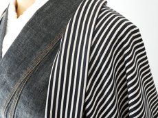 画像7: お仕立て上がり正絹 羽織 レディース　単衣　黒×ベージュ縞 (7)