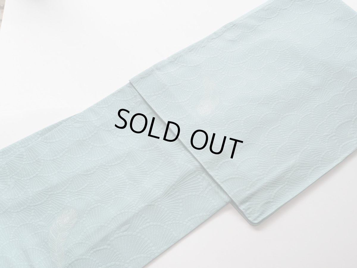 画像2: お仕立て上がりkaonn-日音衣-オリジナル縫取り御召着物feather（単衣）mint (2)