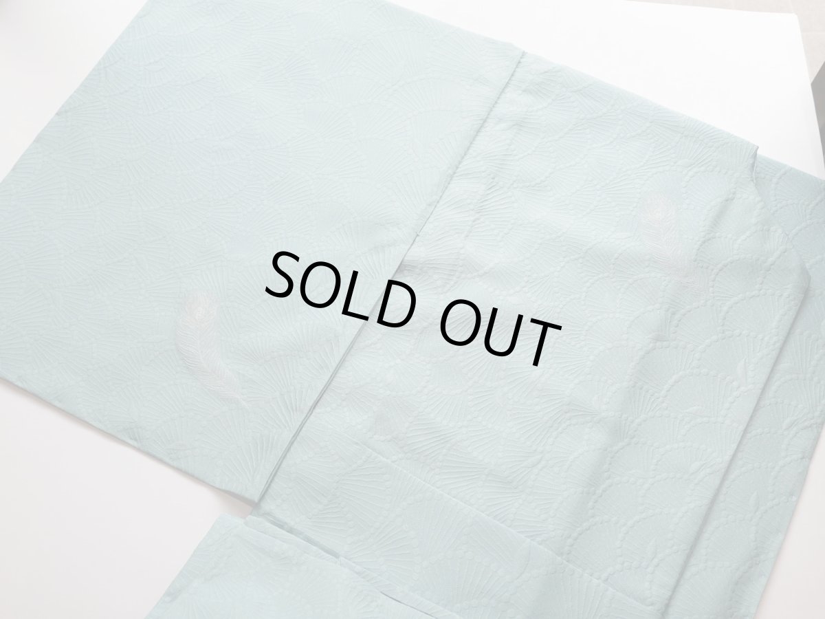 画像8: お仕立て上がりkaonn-日音衣-オリジナル縫取り御召着物feather（単衣）mint (8)