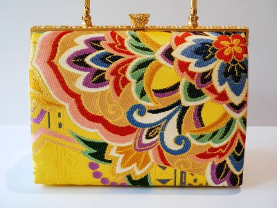 画像2: kaonn-日音衣-original BAG trad flower yellow帯地/白綾苑大庭謹製【14th anniversary】