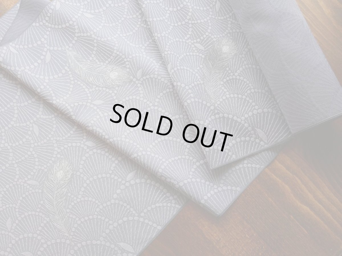 画像4: お仕立て上がりkaonn-日音衣-オリジナル縫取り御召着物feather（単衣）purple (4)