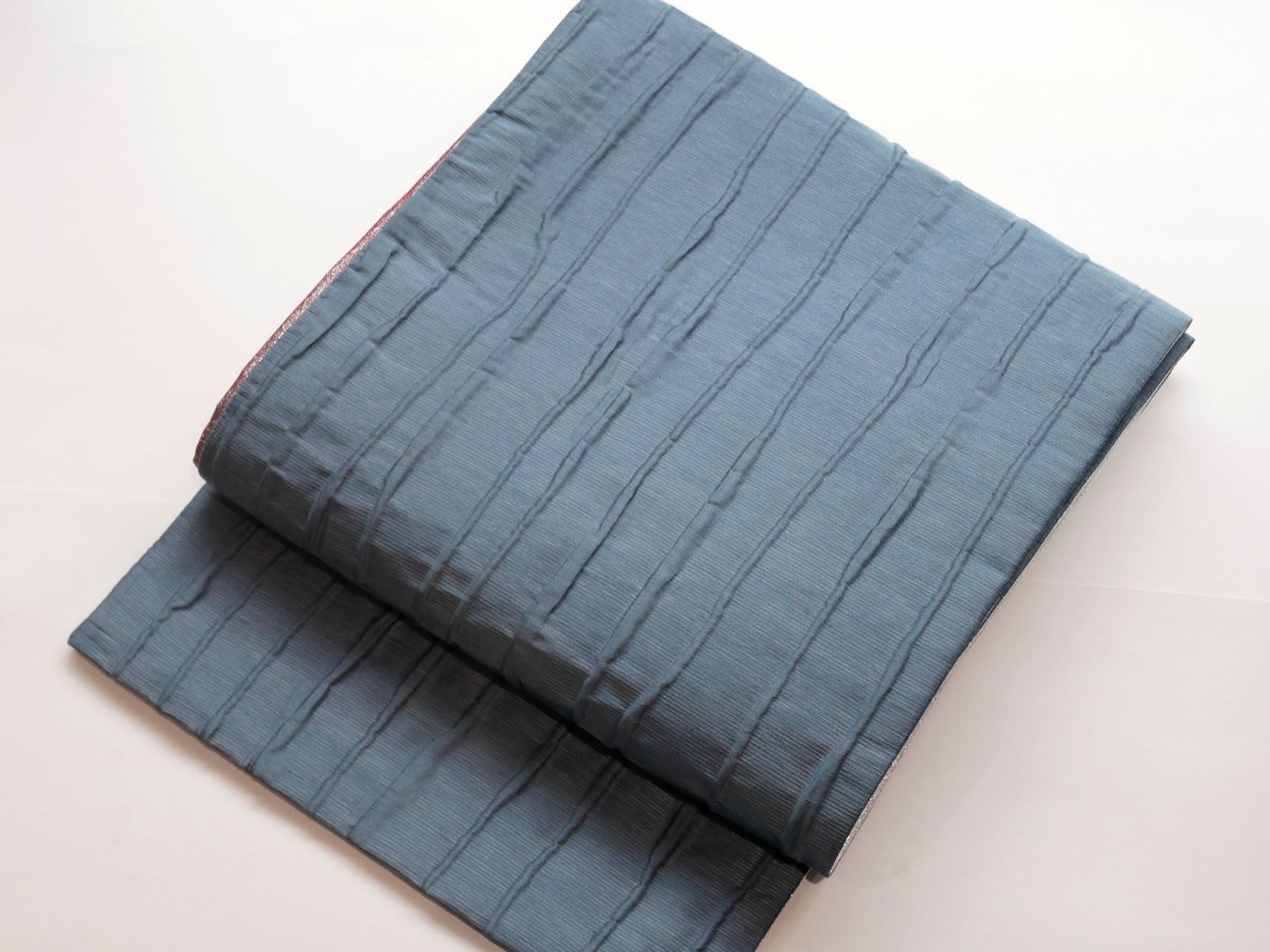 画像1: 【即納品】kaonn original fabric帯　mat ＆ shine（ash blue）　　京袋帯 お仕立て上がり (1)