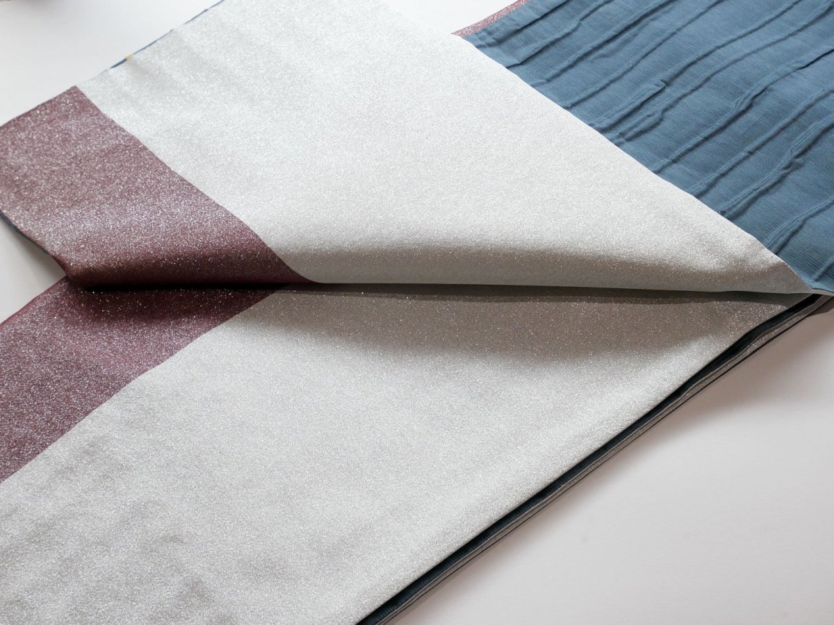 画像7: 【即納品】kaonn original fabric帯 mat & shine(ash blue)  京袋帯 お仕立て上がり (7)