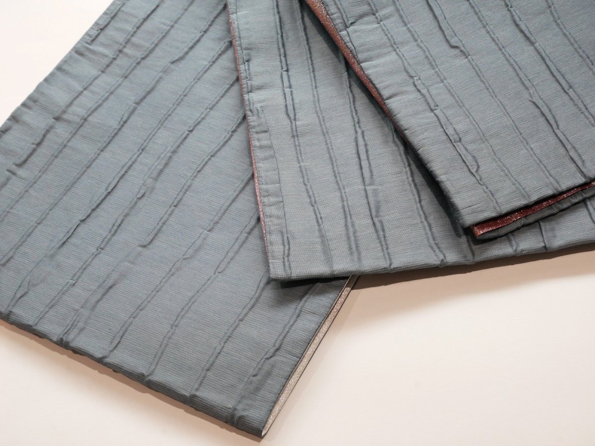 画像4: 【即納品】kaonn original fabric帯 mat & shine(ash blue)  京袋帯 お仕立て上がり (4)