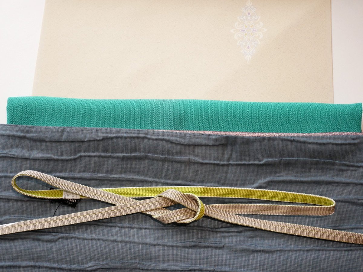 画像10: 【即納品】kaonn original fabric帯 mat & shine(ash blue)  京袋帯 お仕立て上がり (10)