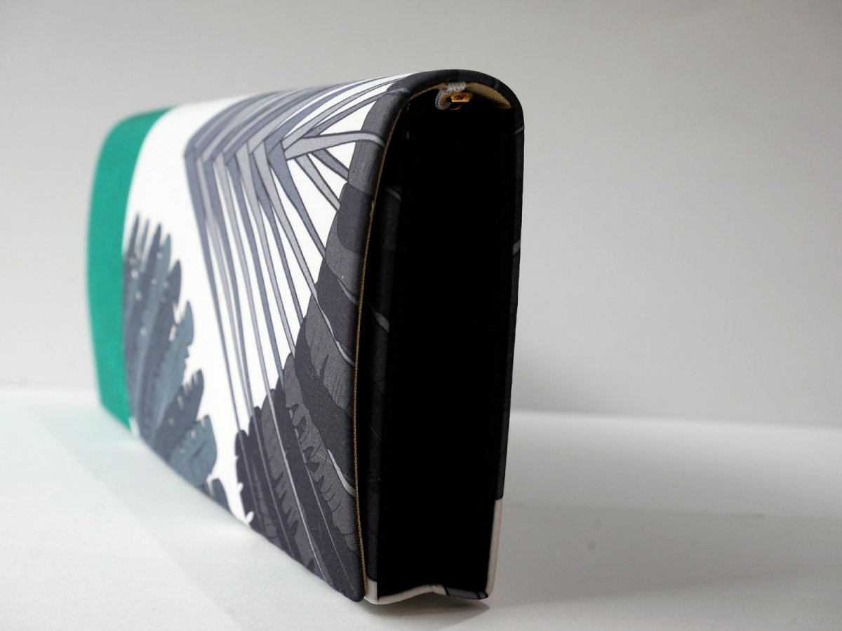 画像4: kaonn-日音衣- original クラッチbag [wide] feather green  No3 (4)