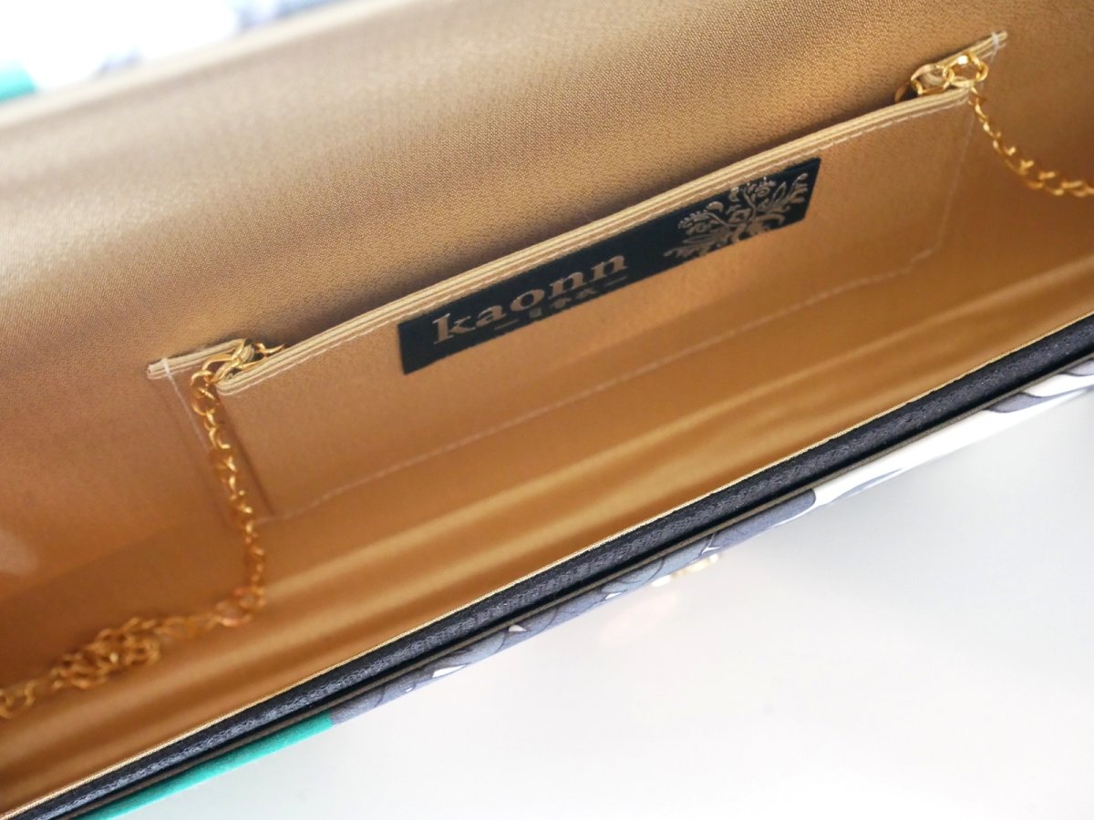 画像10: kaonn-日音衣- original クラッチbag [wide] feather green  No3 (10)
