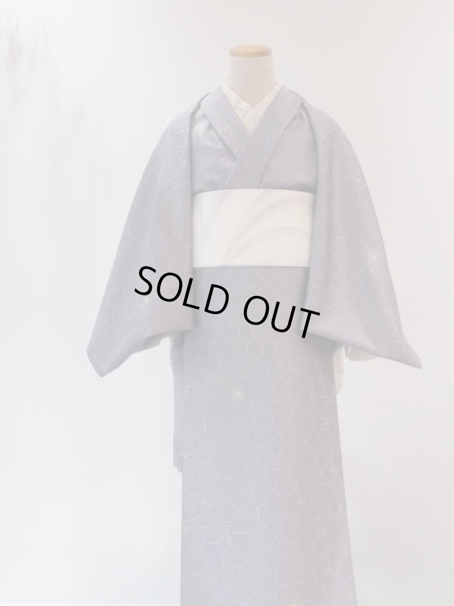 画像3: お仕立て上がりkaonn-日音衣-オリジナル縫取り御召着物feather（単衣）purple (3)