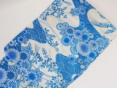画像1: お仕立て上がり浴衣　レディース　青海波とお花 (1)