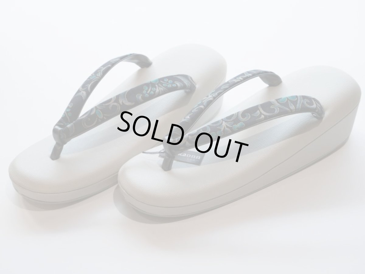 画像2: 草履 鼻緒No.37 Arabesque dark navy (Lsize)【即納品】 (2)